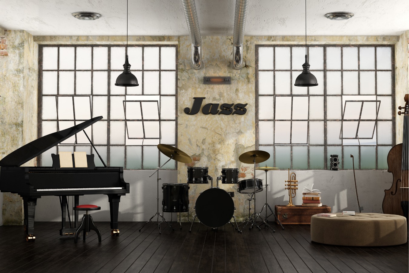 Jazz Instrumente in einem Loft